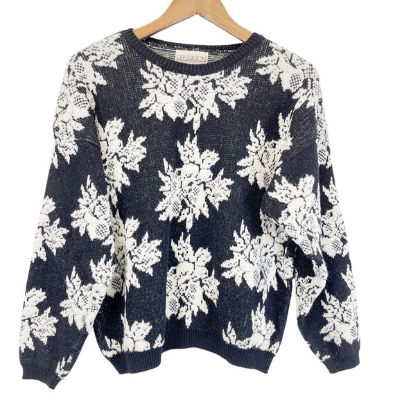 VTG 80s 90s Chunky Sweater Womens Medium Textured Whimsigoth Dark Cottagecore - Picture 1 of 9